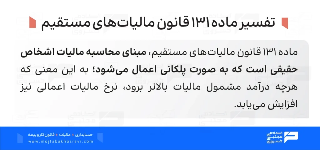تفسیر ماده 131 قانون مالیات های مستقیم؛ مالیات بر درآمد اشخاص حقیقی